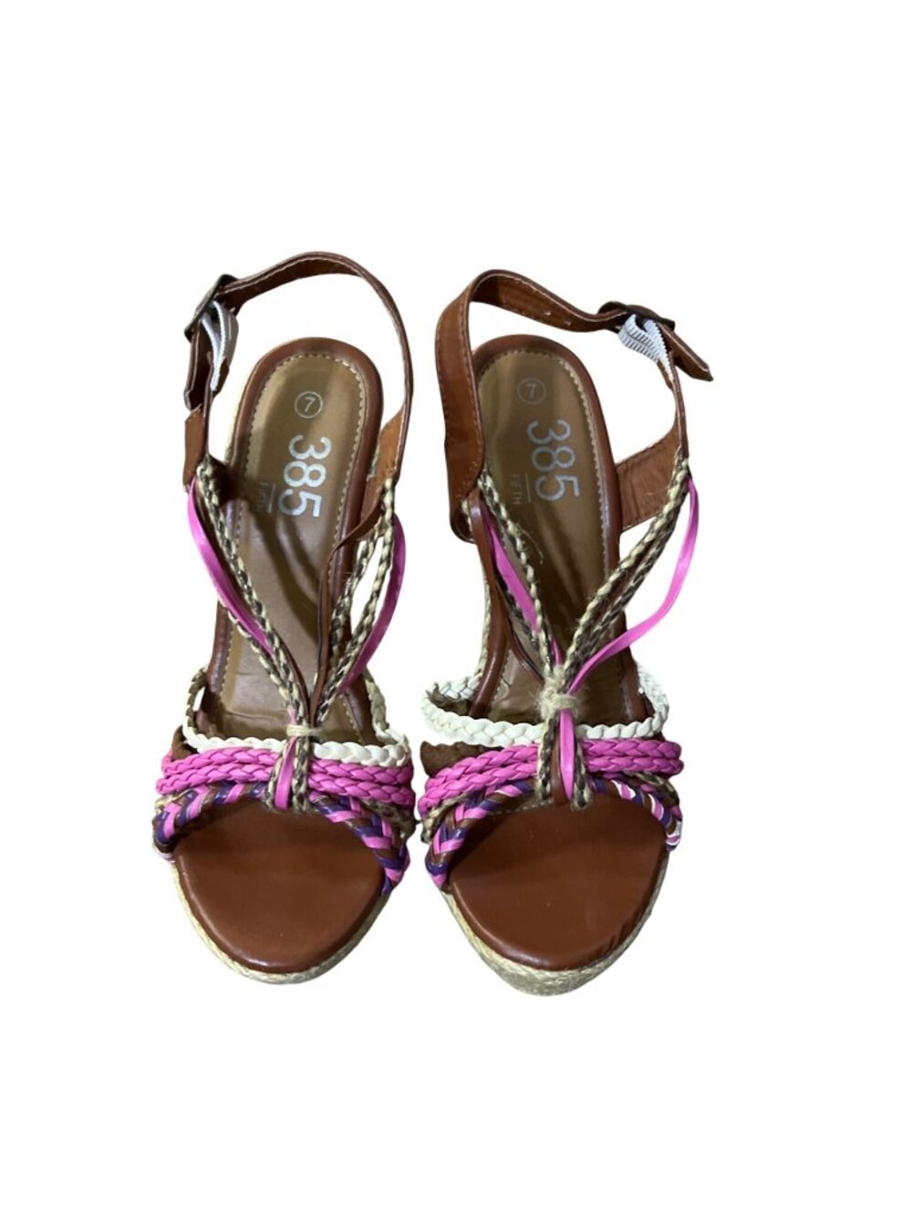 385 Fifth Womens 7 Wedge Sandals Pink Purple Braided Espadrille Resort Heels